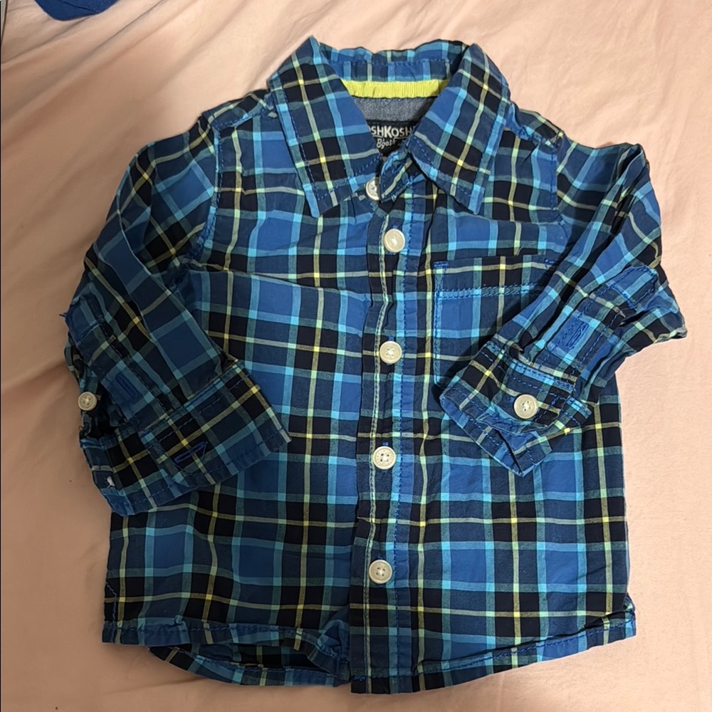 OshKosh B'gosh Blue Plaid Kids Shirt 💜 💚